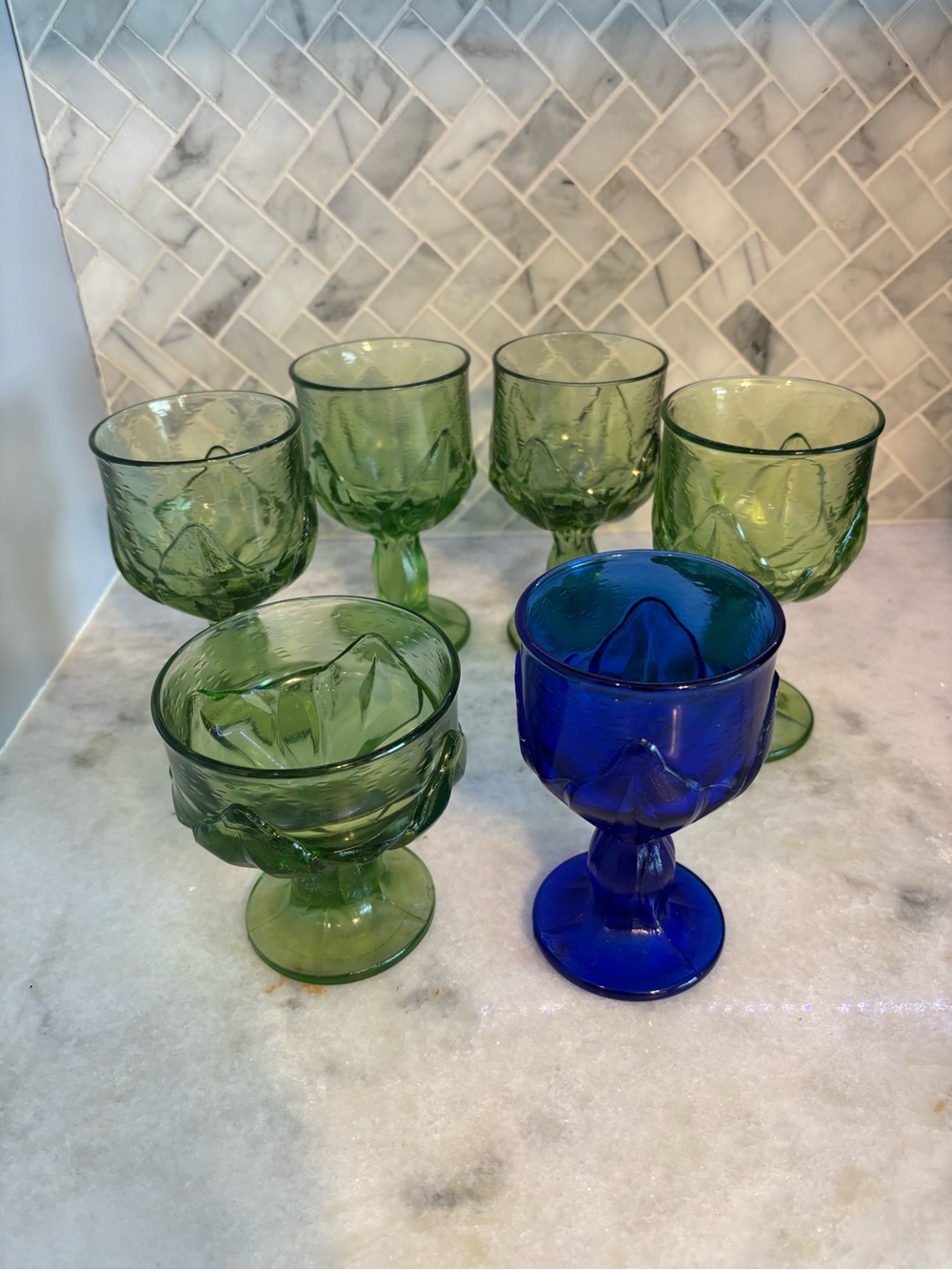 6 Vintage Franciscan Tiffin goblets and coupe